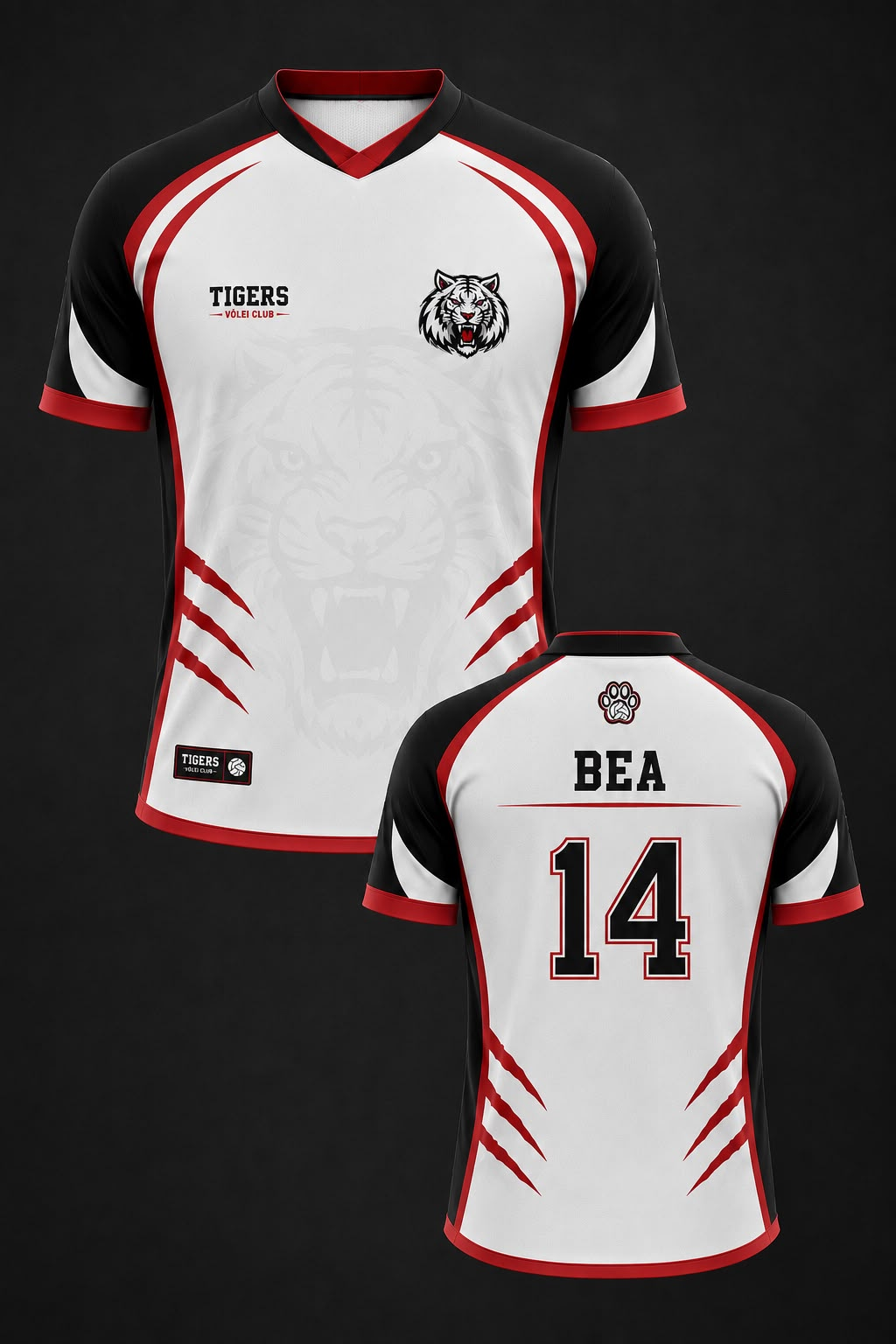 Camisa branca oficial do Tigers Vôlei Club
